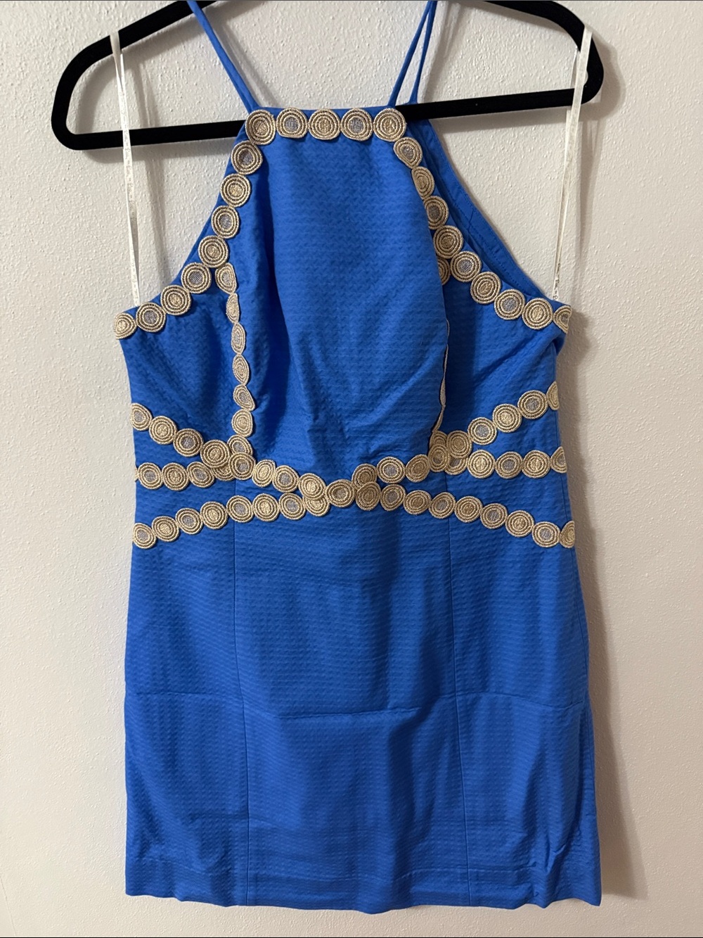 Lilly Pulitzer Blue Halter Dress with Gold Trim